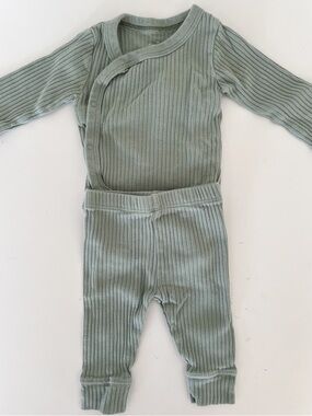 cloud island Ribbed Newborn Wrap Set - Sage